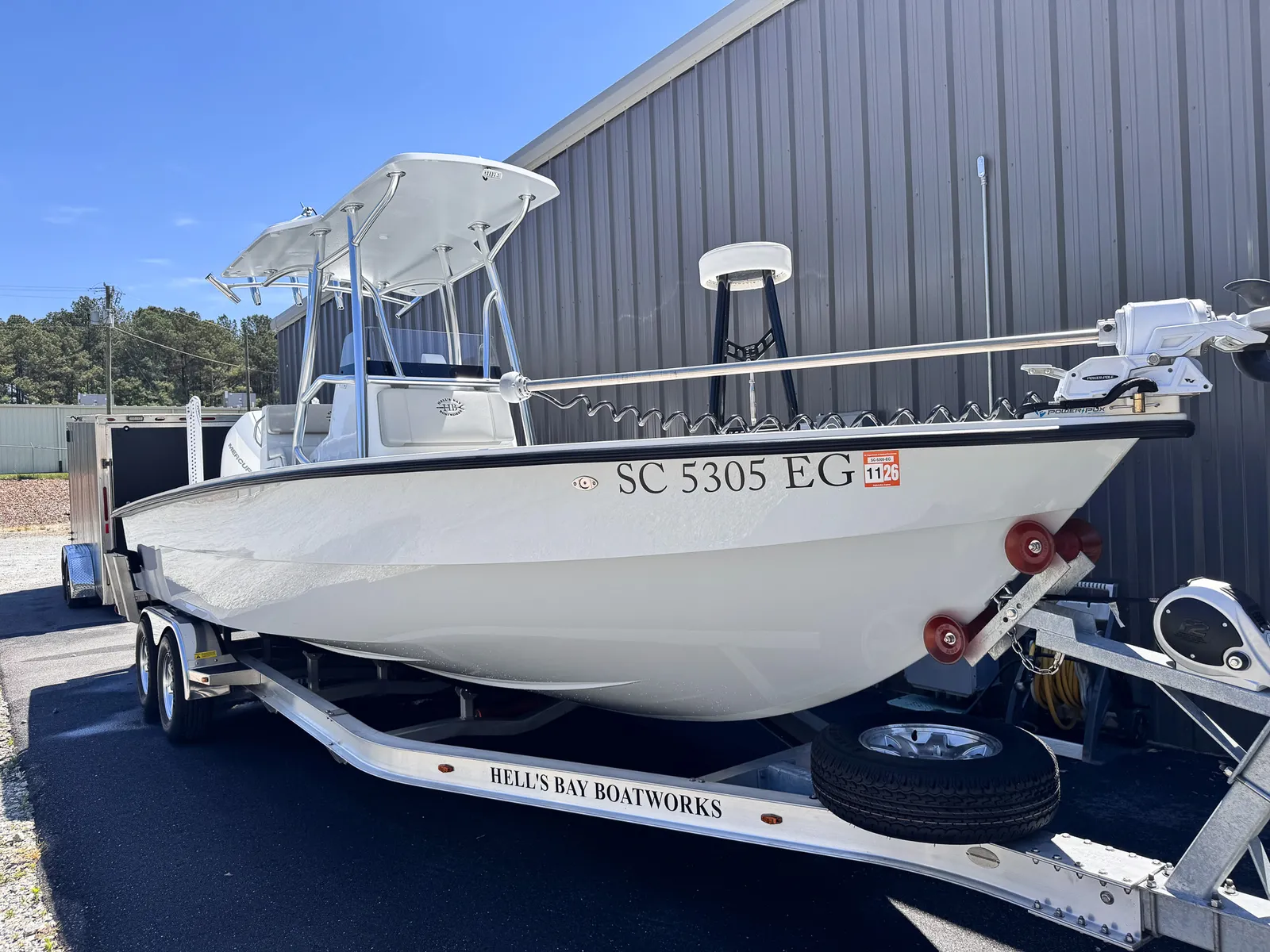 White Hell's Bay Estero skiff kept sharp on a recurring maintenance plan after ceramic coating on the South Carolina coast