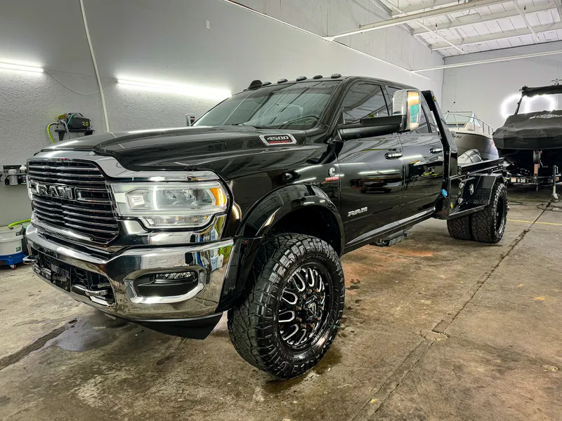 Black Ram 4500 dually with glossy corrected paint after ceramic coating